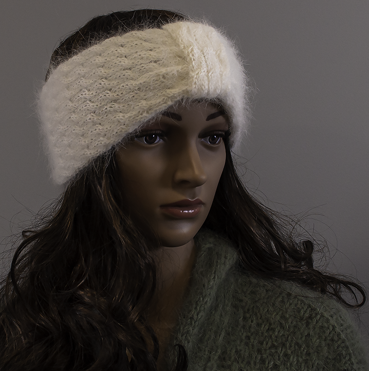 Bandeau tricoté-main laine angora